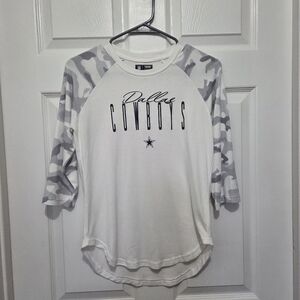 Dallas Cowboys Woman Raglan Camo 3/4 Sleeve Shirt Size Small
